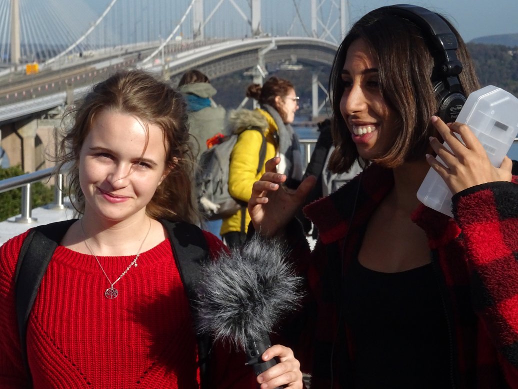 2. Radio girls in front of the Firth of Forth Bridge